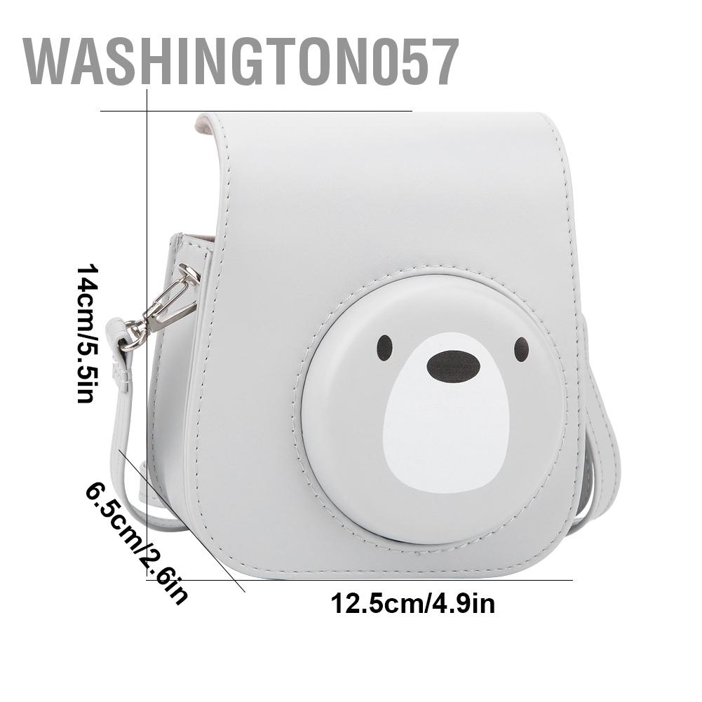 Washington057 PU Retro Camera Bag Cover Storage Pouch with Shoulder Strap for Instant mini11