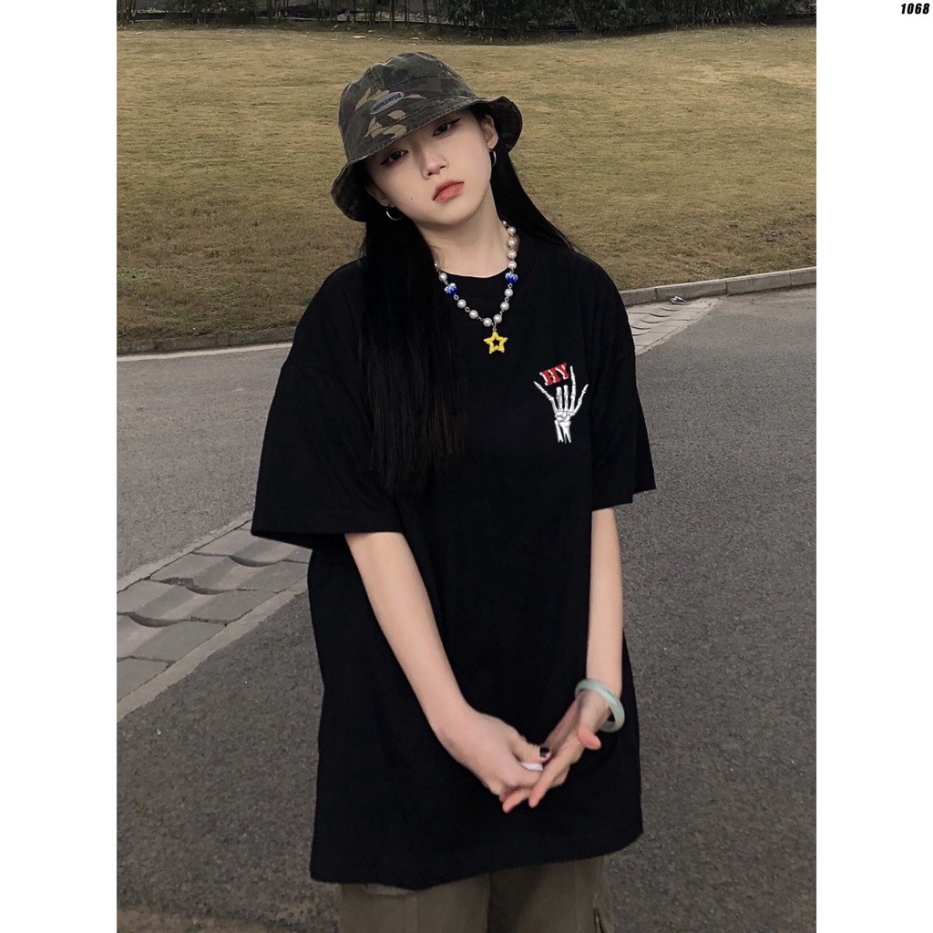 Áo thun form rộng unisex tay lỡ Xương trái tim 1068 HY KOREA