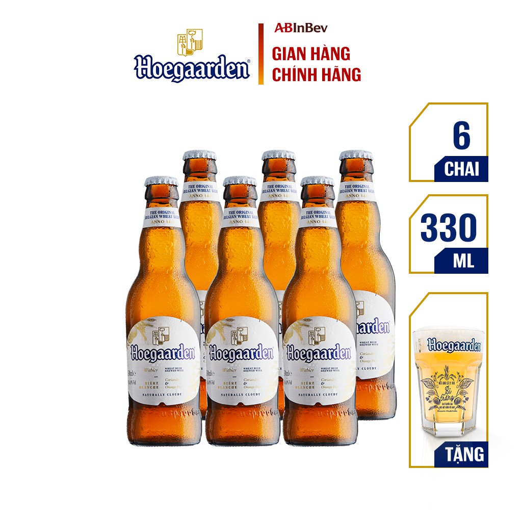 Hộp Xứng Bia Vừa Bữa 6 Chai Hoegaarden White Bỉ - Bia Lúa Mỳ Chính Hiệu (330ml/ chai)