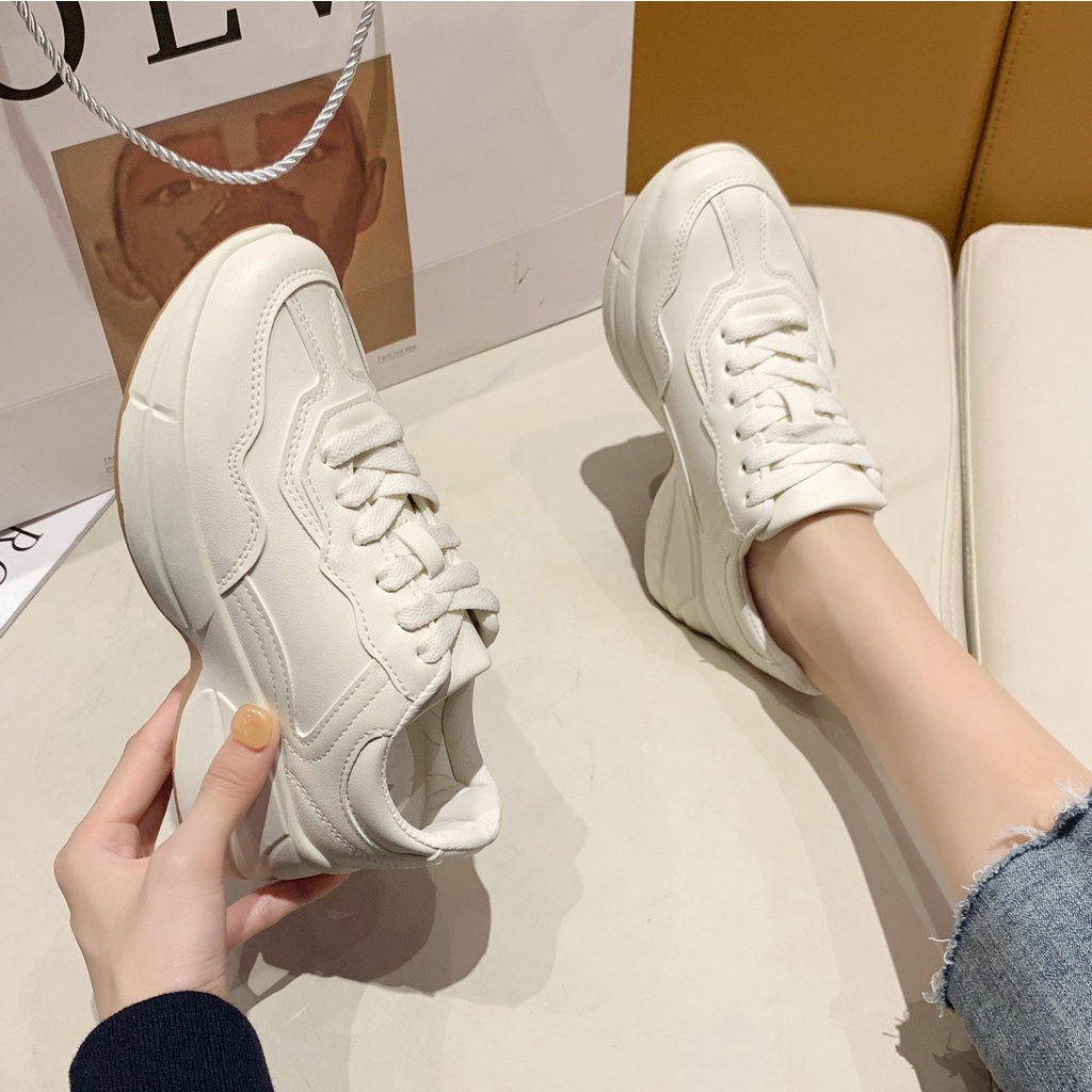 Giày Thể Thao Nữ, Sneaker Da Mịn Độn Đế 5cm, Lisa M63