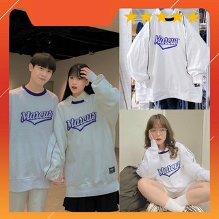 Áo nỉ dài tay bo MARCUS 2 màu đen/trắng form to nguyễn hoa