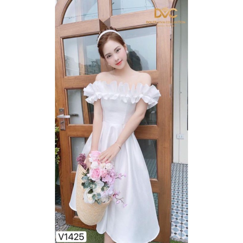 VÁY THIẾT KẾ XOÈ TRẮNG TRỄ VAI V1425 | BigBuy360 - bigbuy360.vn