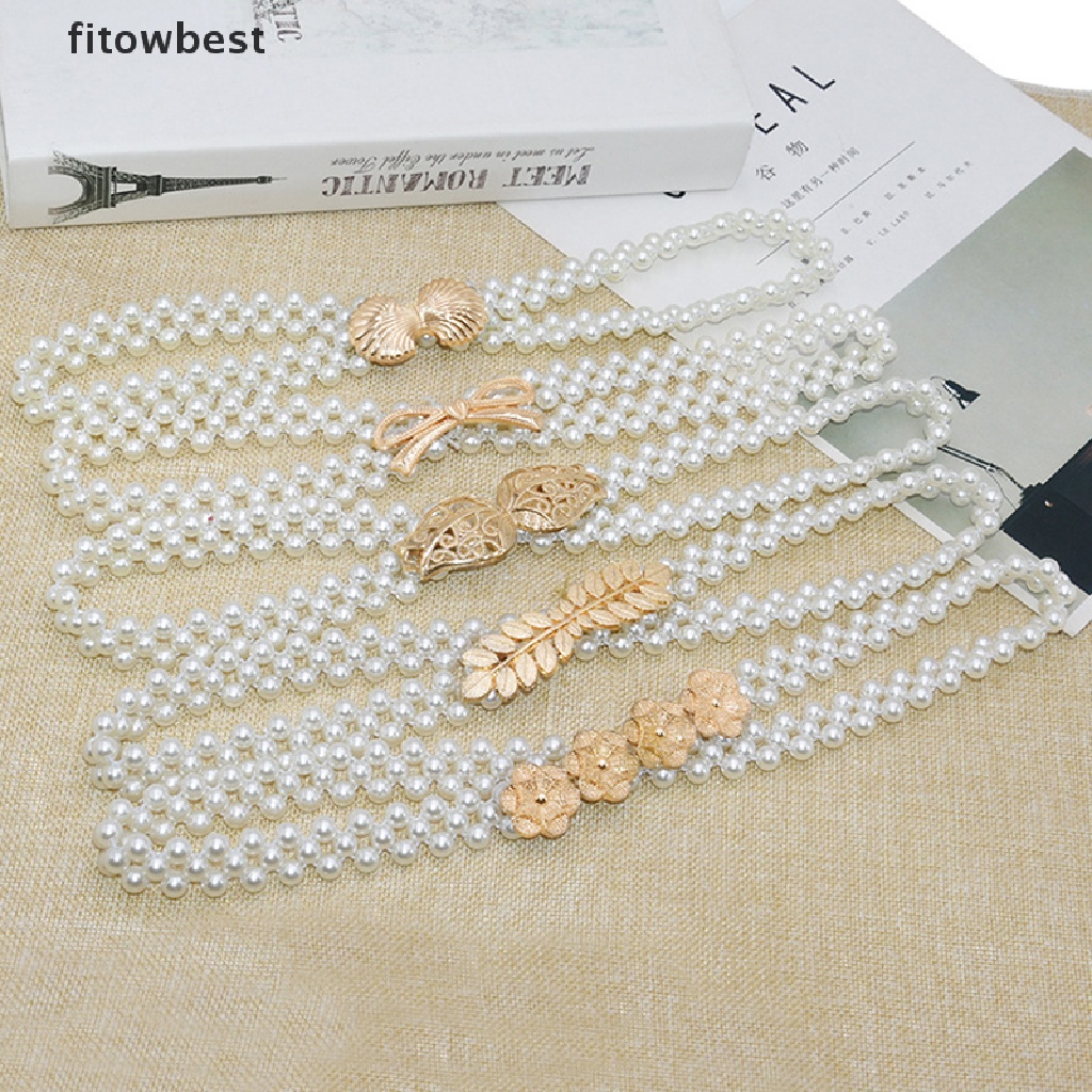 Thắt lưng co giãn GJCUTE đính ngọc trai giả thanh lịch dành cho nữ