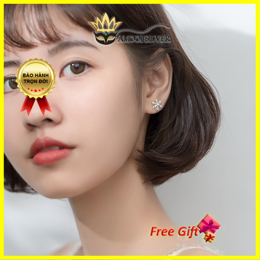 Bông tai bạc S925 hoa tuyết đính đá - Amooi Silver AB159
