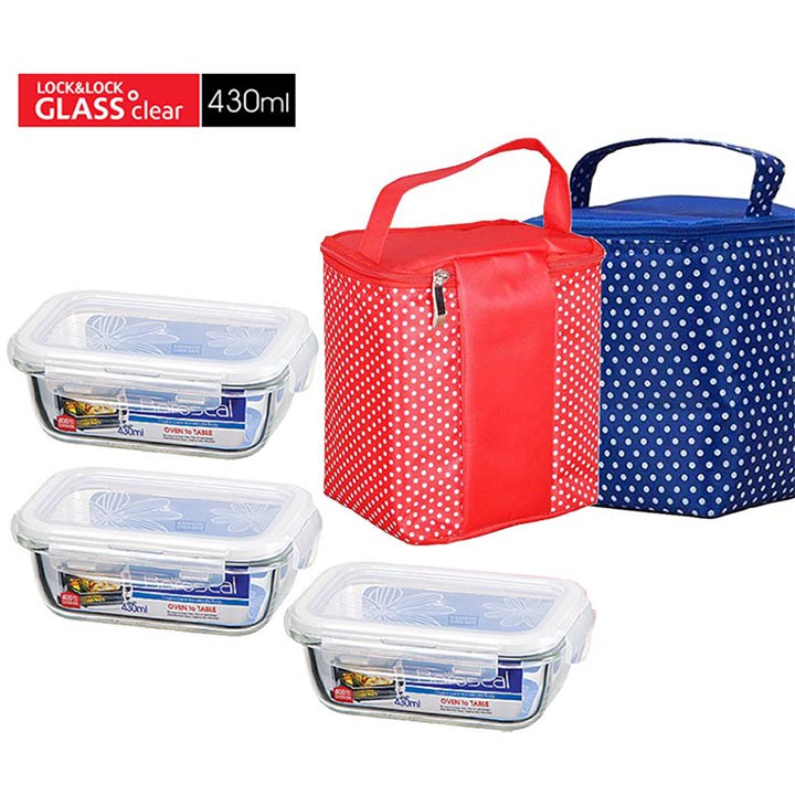 Bộ 3 Hộp Thủy Tinh 400ml Tặng Túi Giữ Nhiệt Kiểu Hàn Quốc | BigBuy360 - bigbuy360.vn