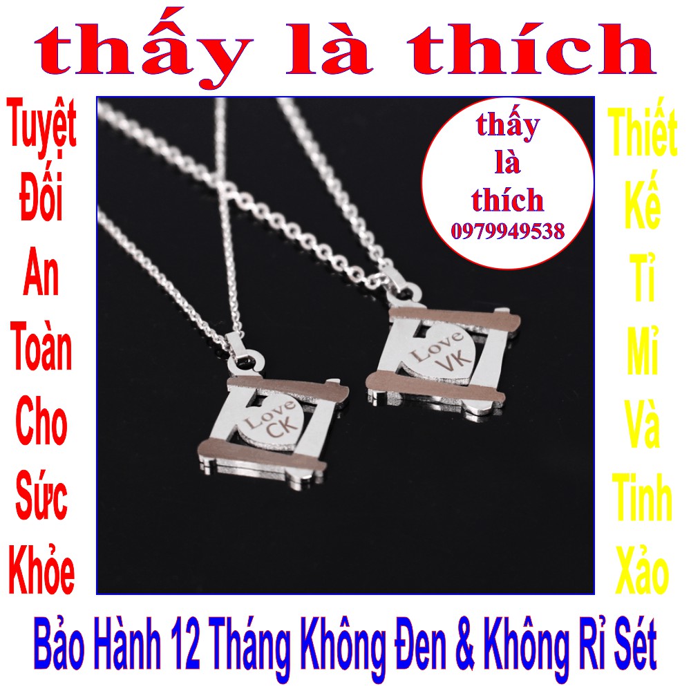 Dây chuyền cặp đôi inox trái tim khắc chữ Love CK / Love Vk - Giá bán như trên là 1 cặp = 2 sợi mặt như hình
