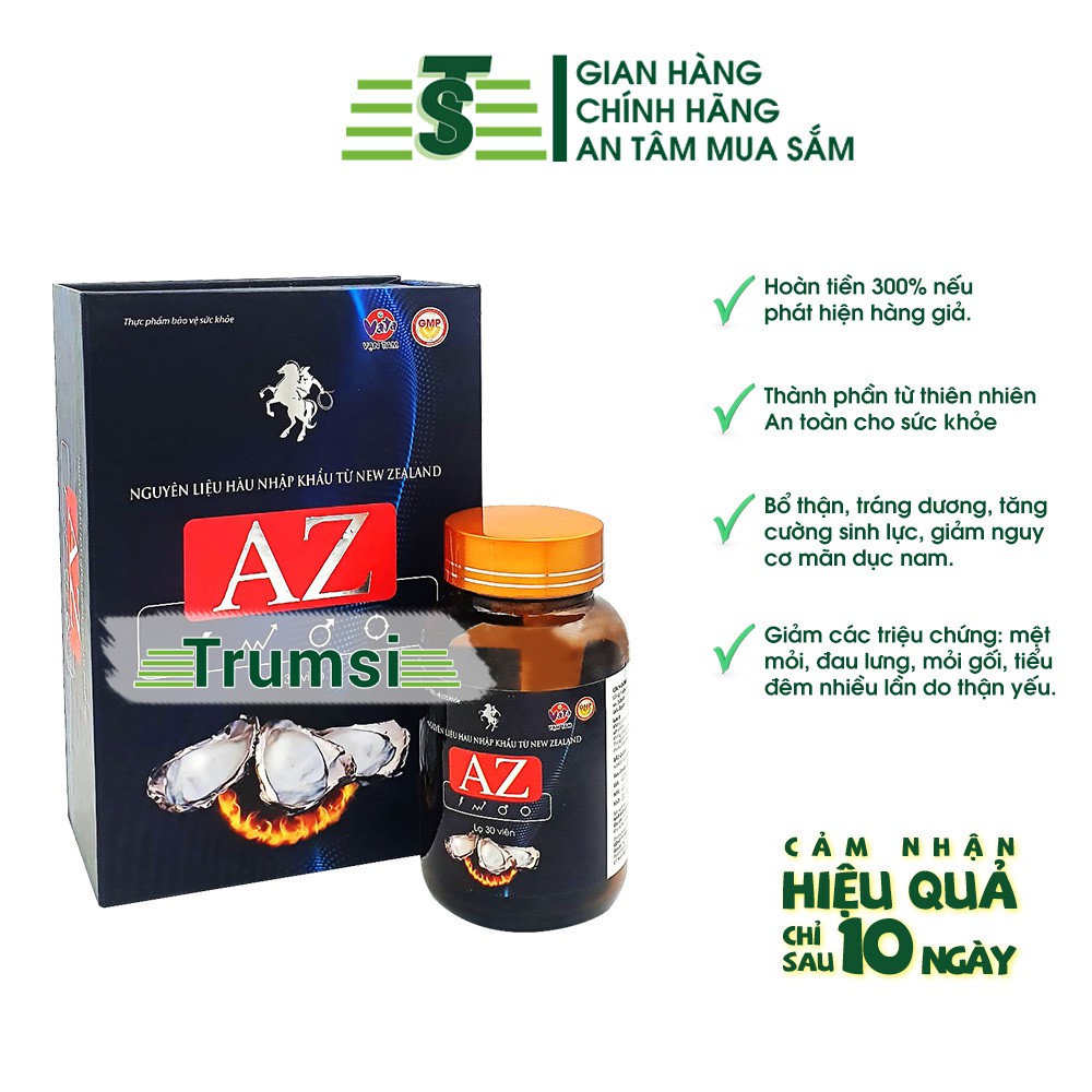 Viên uống bổ thận nam, tráng dương, tăng cường sinh lý, giảm đau lưng, mỏi gối, tiểu đêm nhiều Tinh chất hàu AZ (30viên)