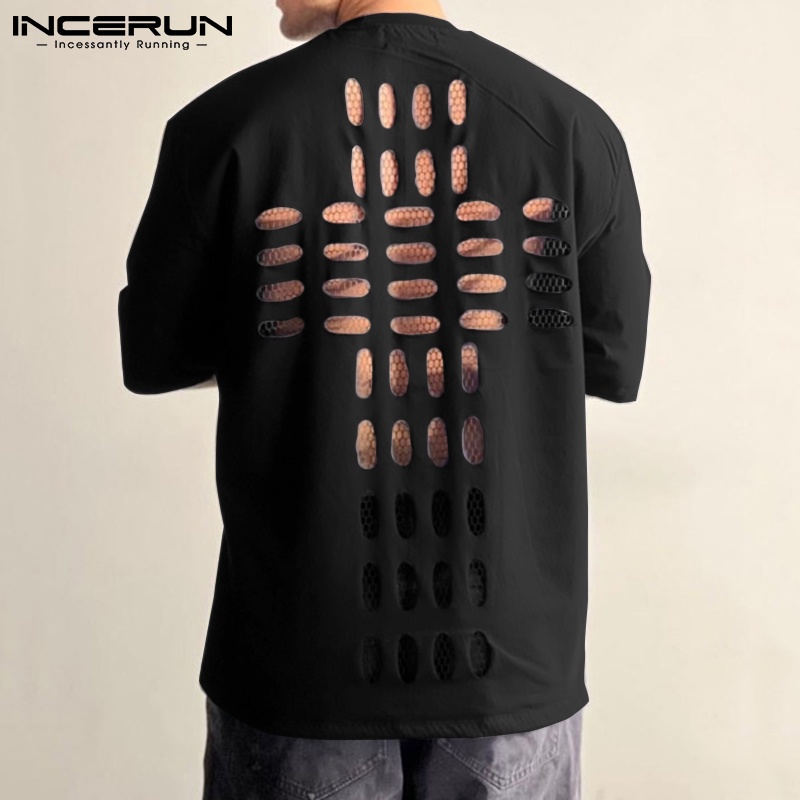 Áo thun INCERUN tay ngắn dáng rộng thoáng khí hợp thời trang dành cho bạn nam