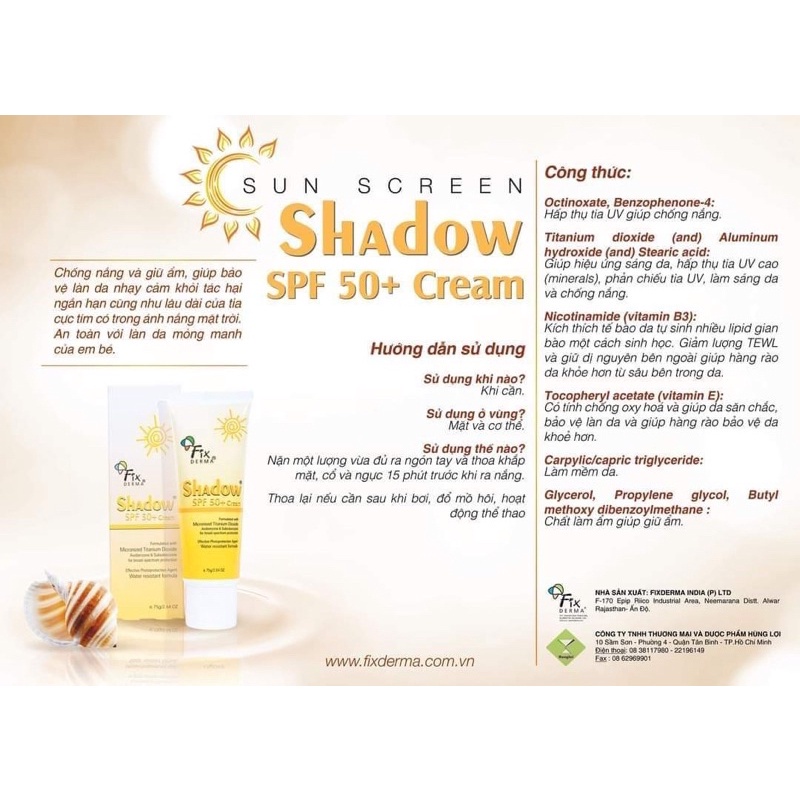 Kem Chống Nắng Fixderma Shadow  SPF 50 cream - SPF 30 gel 75g