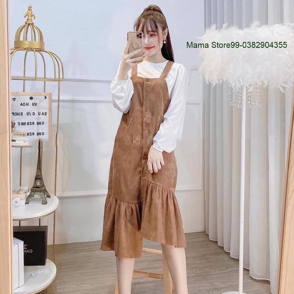 Sét Váy Yếm Bầu Dài Tay,Chất Nhung Tăm,Váy Bầu Đi Chơi,Dự Tiệc Công Sở Thu Đông V0014 Mama Store99