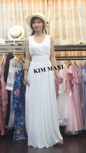 Đầm maxi đi biển nhấn eo dự tiệc cực xinh xắn (3 màu xanh, đen, trắng) <3 - kèm hình thật 100%