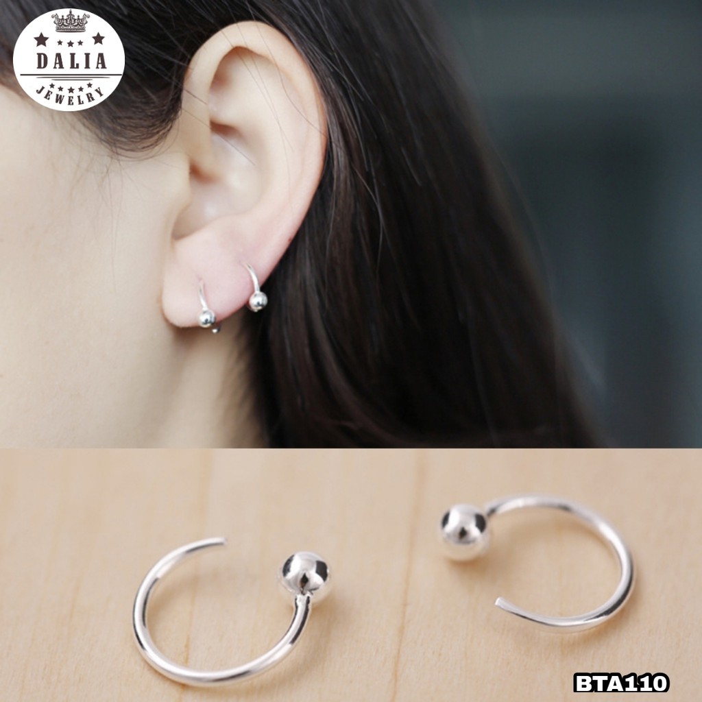 Bông tai bạc nữ dạng móc chấm bi DaLiA Jewelry khuyên tai bạc 925 nhỏ xinh basic