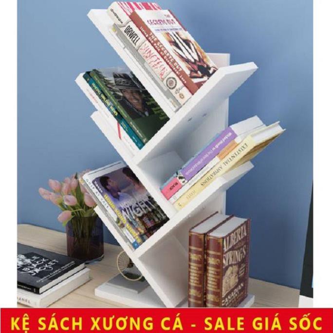 Kệ giá sách xương cá mini để bàn 5 tầng bằng gỗ