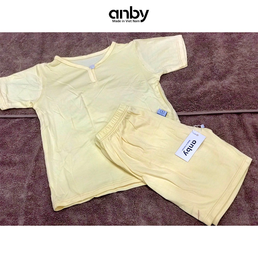 Quần áo trẻ em ANBY bộ cho bé từ 1 đến 6 tuổi cộc tay thun lạnh cổ cúc màu trơn