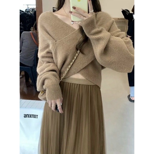 Áo len cổ chéo hàng QCL1