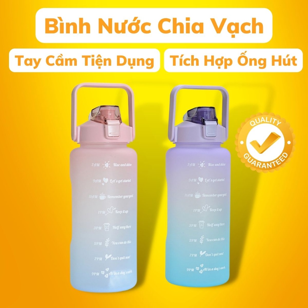 Bình Đựng Nước Bằng Nhựa 2l Kèm Ống Hút Có Chia Vạch Báo Giờ Uống Dành Cho Người Lươi Uống Nước Kho Sỉ Sài Thành