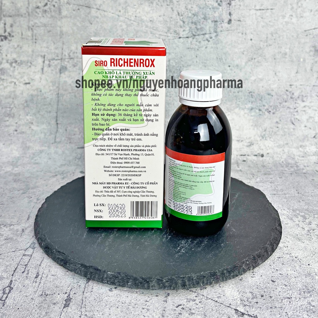 Siro ho RICHENROX cao lá thường xuân giúp bổ phế, giảm ho, rát họng, tiêu đờm - Chai 125ml