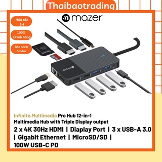 Hub chuyển đổi usb type c Mazer  tích hợp đầu đọc thẻ nhớ và bộ chia cổng usb