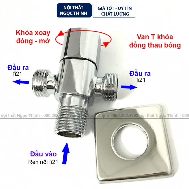 Van T khóa và chia nước SVT-03 (có đầu khóa xoay) 2 nhánh cấp ra chất liệu đồng thau chrome bóng dòng cao cấp