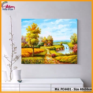 Tranh trang trí tự tô màu theo số phong cảnh làng quê cánh đồng Tranhsohoavn PC4401