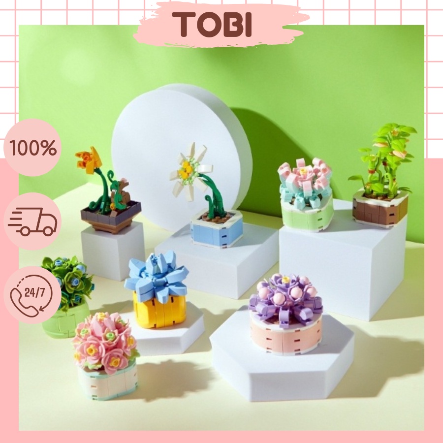 Mô hình lắp ráp chậu hoa Plante, cây lá dễ thương độc đáo làm đồ decor bàn học quà tặng