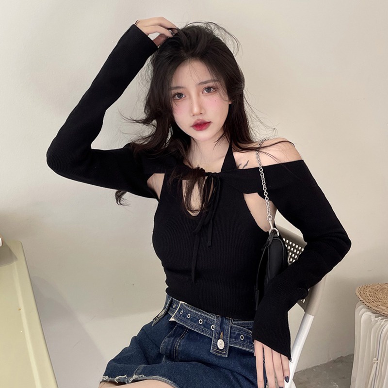 Bộ Áo Dài Tay + Áo Hai Dây Xinh Xắn Theo Phong Cách Hàn Quốc