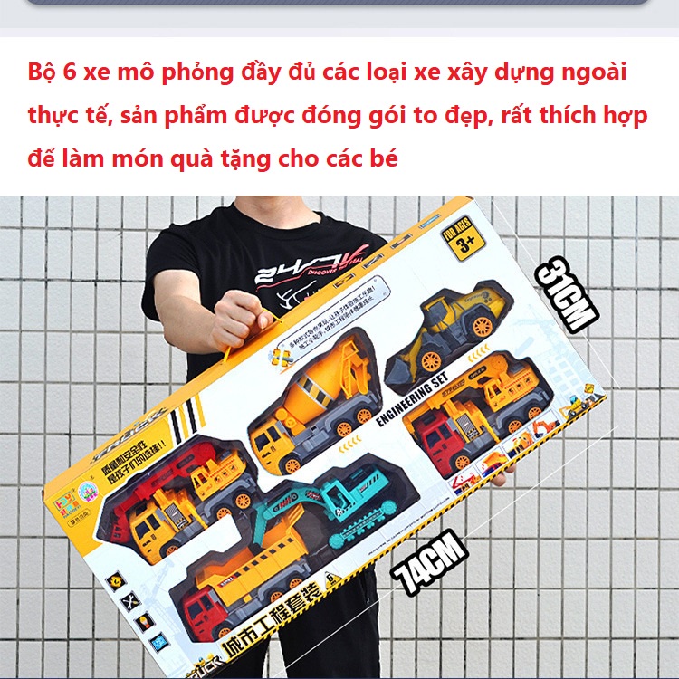 Bộ đồ chơi mô hình ôtô các loại xe xây dựng: máy xúc, xe tải, cần cẩu...cho trẻ em, đồ chơi cho bé thoả sức sáng tạo