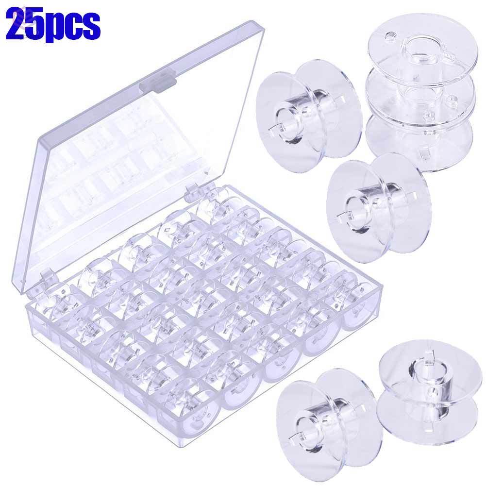 Set 25 Suốt Chỉ Bằng Nhựa Kèm Hộp Đựng Dành Cho Máy May Brother Janome Singer Elna