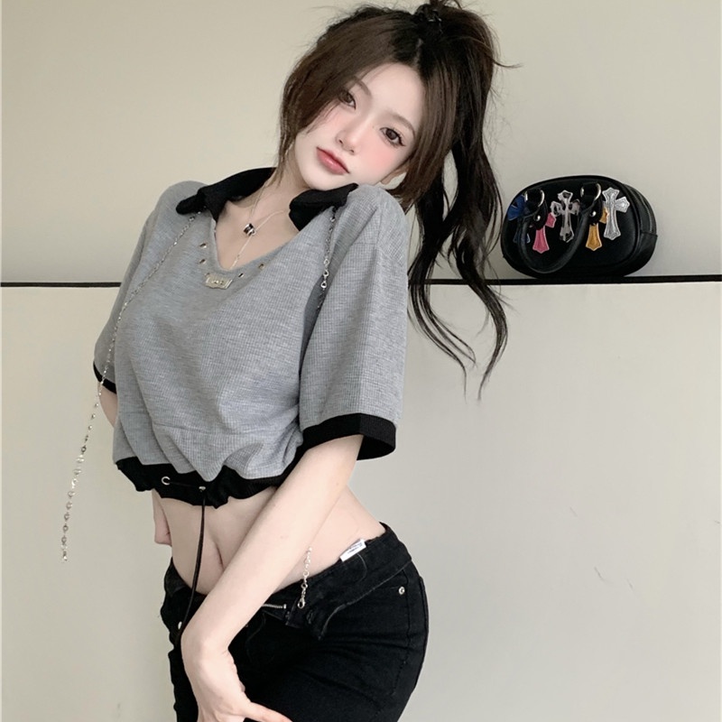 Áo Thun Có Cổ Tay Ngắn Thời Trang Mùa Hè Dễ Phối Đồ Cho Nữ