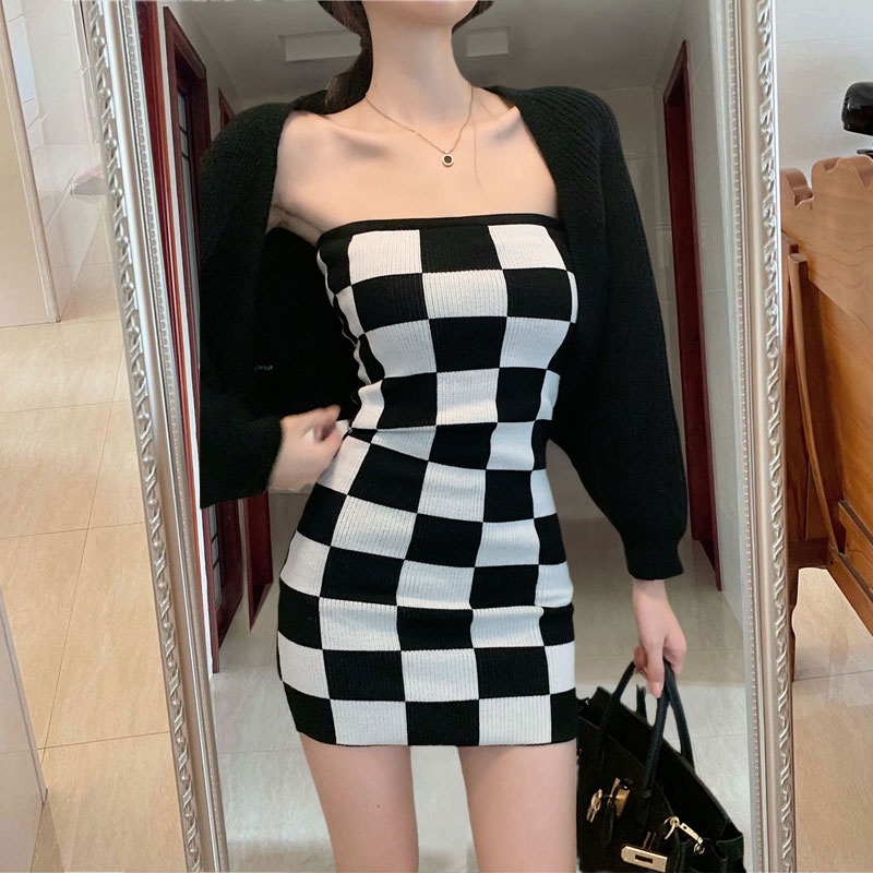 Đầm Hai Dây Dệt Kim Ôm Dáng Gợi Cảm Dành Cho Nữ
