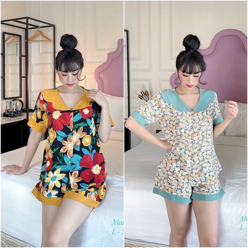 Bộ Pijama LỤA MANGO CAO CẤP QUẦN ĐÙI, túi quần sâu