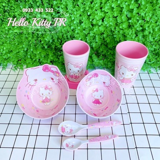 Tô chén muỗng nhựa melamine Hello Kitty