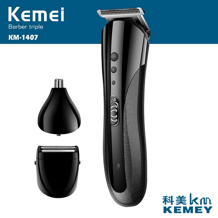 Tông đơ cắt tóc kiêm cạo râu và tỉa lông mũi 3 trong 1 Kemei KM 1407