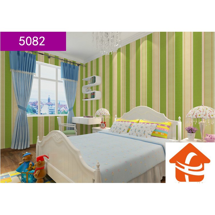 Decal giấy dán tường sọc xanh lá khổ rộng 45cm