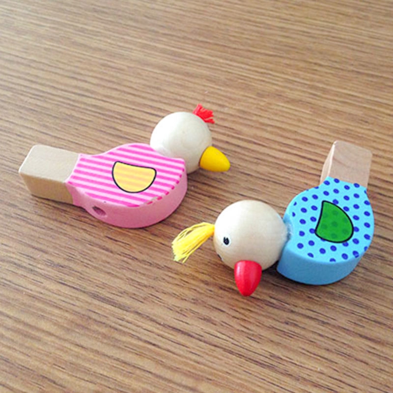 Higt Quality Cartoon Animal Wooden Birds Whistle Toys Kids Fun Sound Amusement