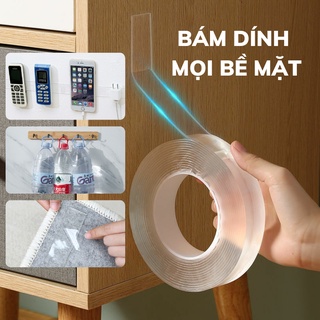 Băng keo trong suốt siêu dính, băng dính nano 2 mặt trong suốt dính mọi bề mặt có thể tái sử dụng cuộn 3m - dexihome