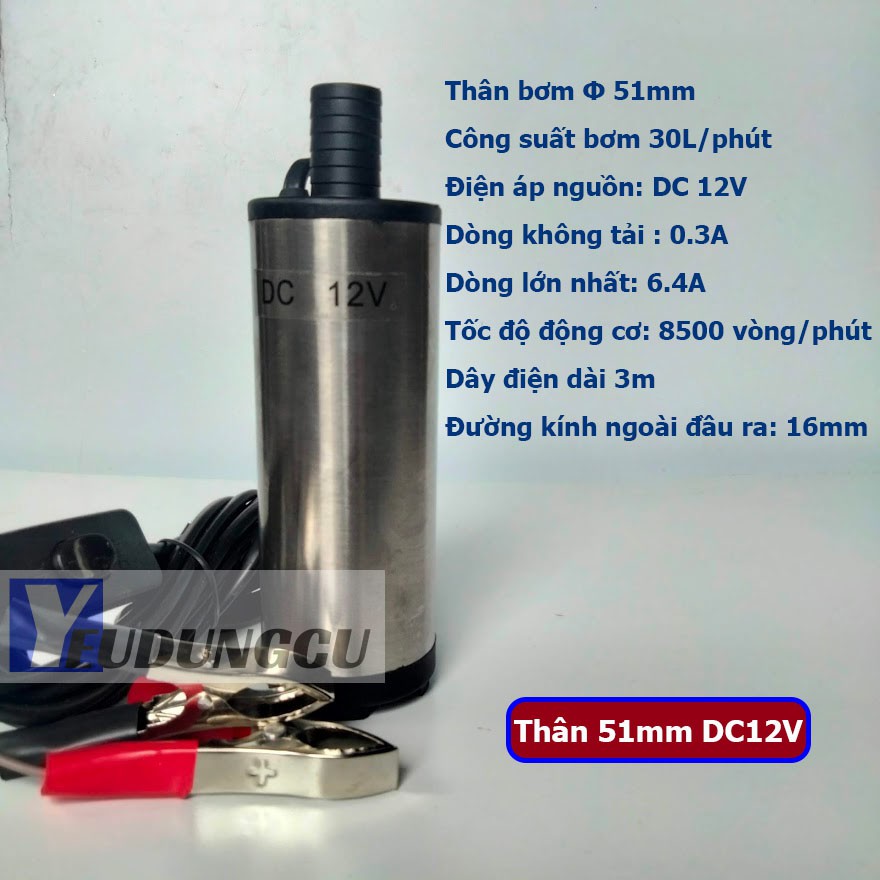 Máy bơm chìm bơm dầu, nước mini 12V - 24V