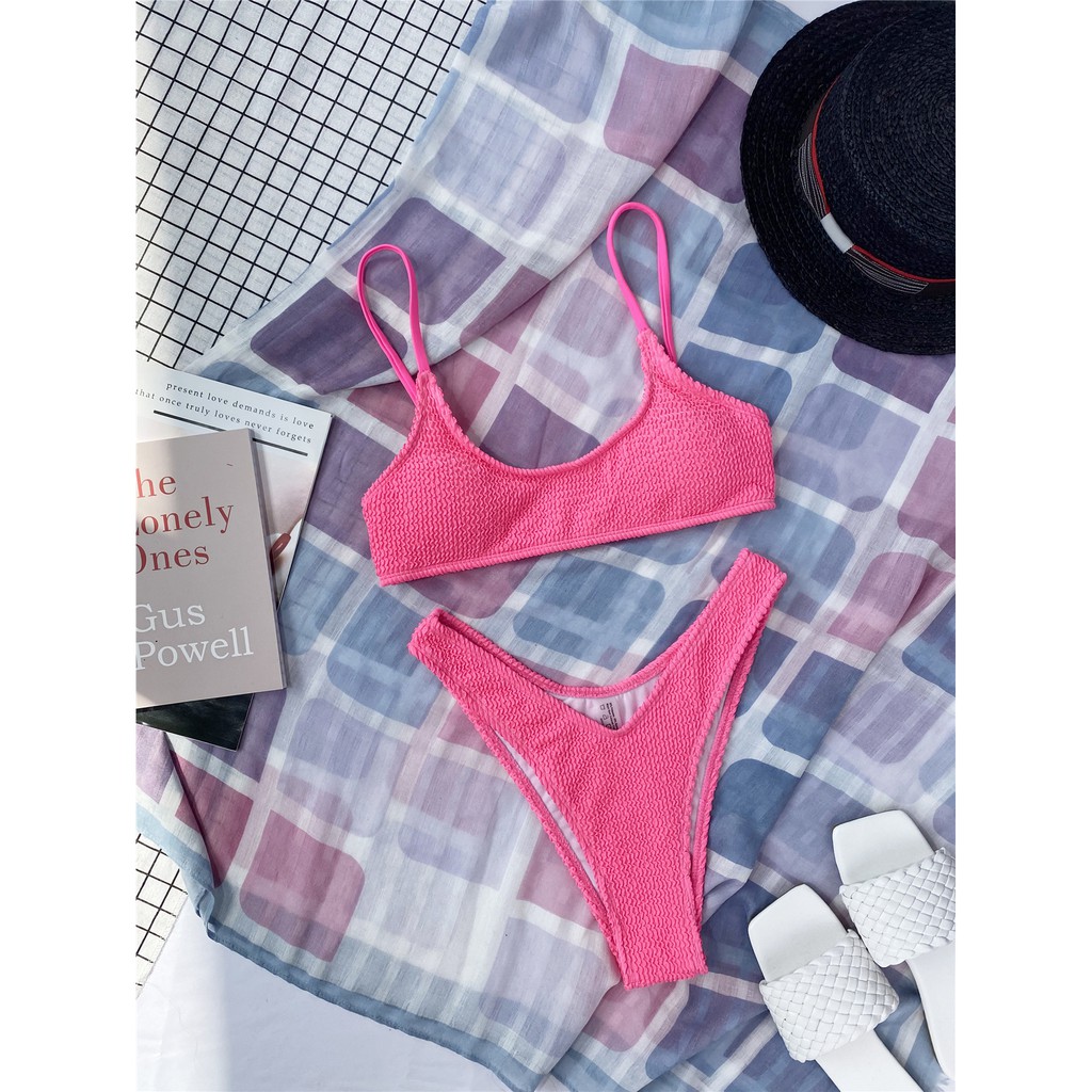 Bộ Bikini Lưng Thấp Màu Trơn Đơn Giản Cho Nữ YX31