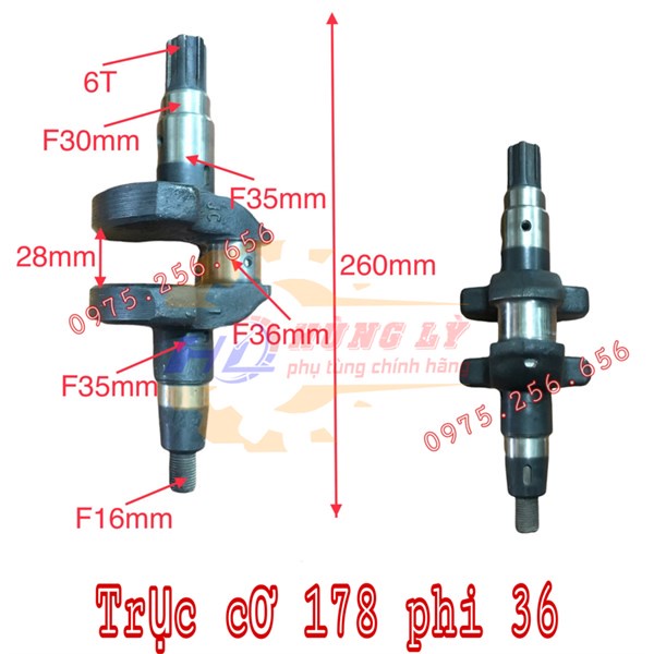 Trục cơ 178 Phi 36 phụ tùng máy cày 178 phụ tùng Hùng Lỳ