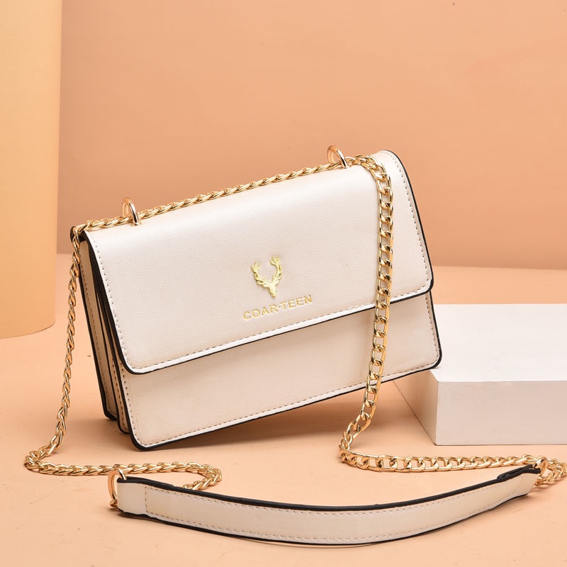 Túi Đeo Chéo Hình Vuông Cỡ Nhỏ Màu Trắng Phối Dây Đeo Sợi Xích Phong Cách Hàn Quốc Thời Trang Cho Nữ