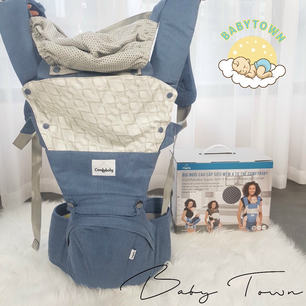 Địu ngồi trẻ em cao cấp siêu mềm - siêu thoáng 4 tư thế Comfybaby CF119HC003 cho bé từ sơ sinh tới 36 tháng có mũ đỡ đầu
