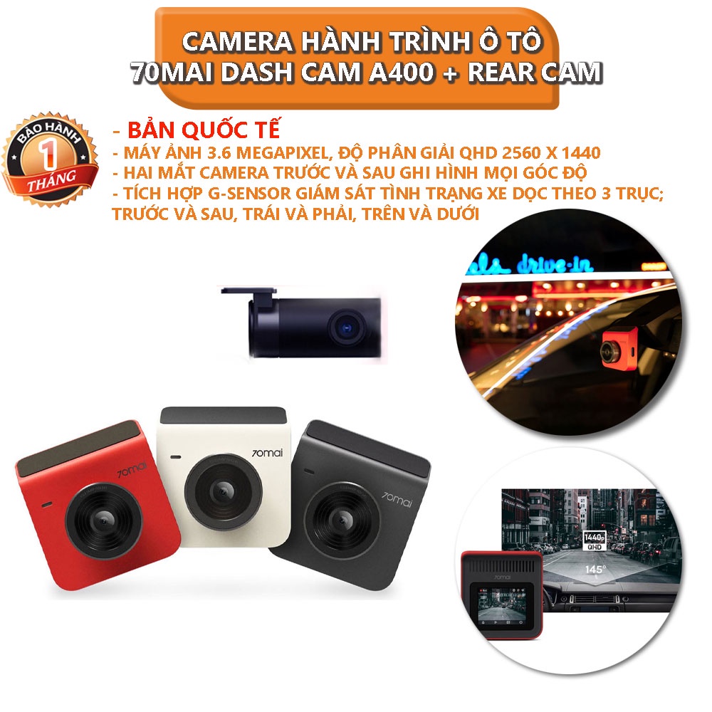 [Bản quốc tế] Camera hành trình ô tô Xiaomi 70mai Dash Cam A400 + Rear Cam - Bảo hành 1 tháng