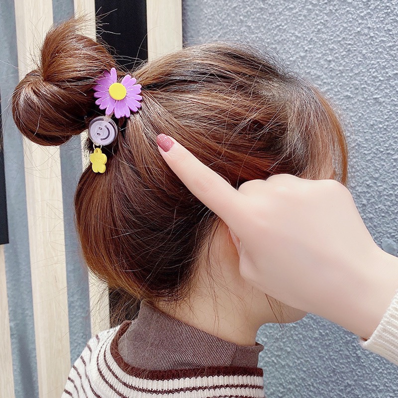 Set 5 Dây Cột Tóc Họa Tiết Hoạt Hình Màu Sắc Ngọt Ngào Phong Cách Hàn Quốc Cho Nữ