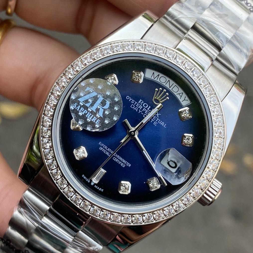 Đồng hồ nam Rolex máy cơ mặt tròn viền băm dây kim loại chống nước cao cấp