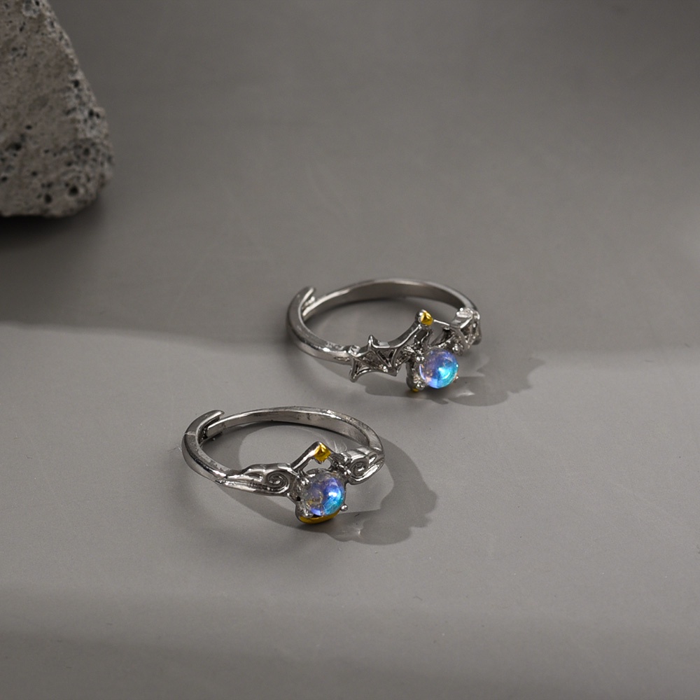 Nhẫn Mở Hình Thiên Thần Đính Đá Mặt Trăng Xanh Dương Thời Trang Hàn Quốc Có Thể Điều Chỉnh Cho Nữ / Cặp Đôi Dự Tiệc Phổ Biến