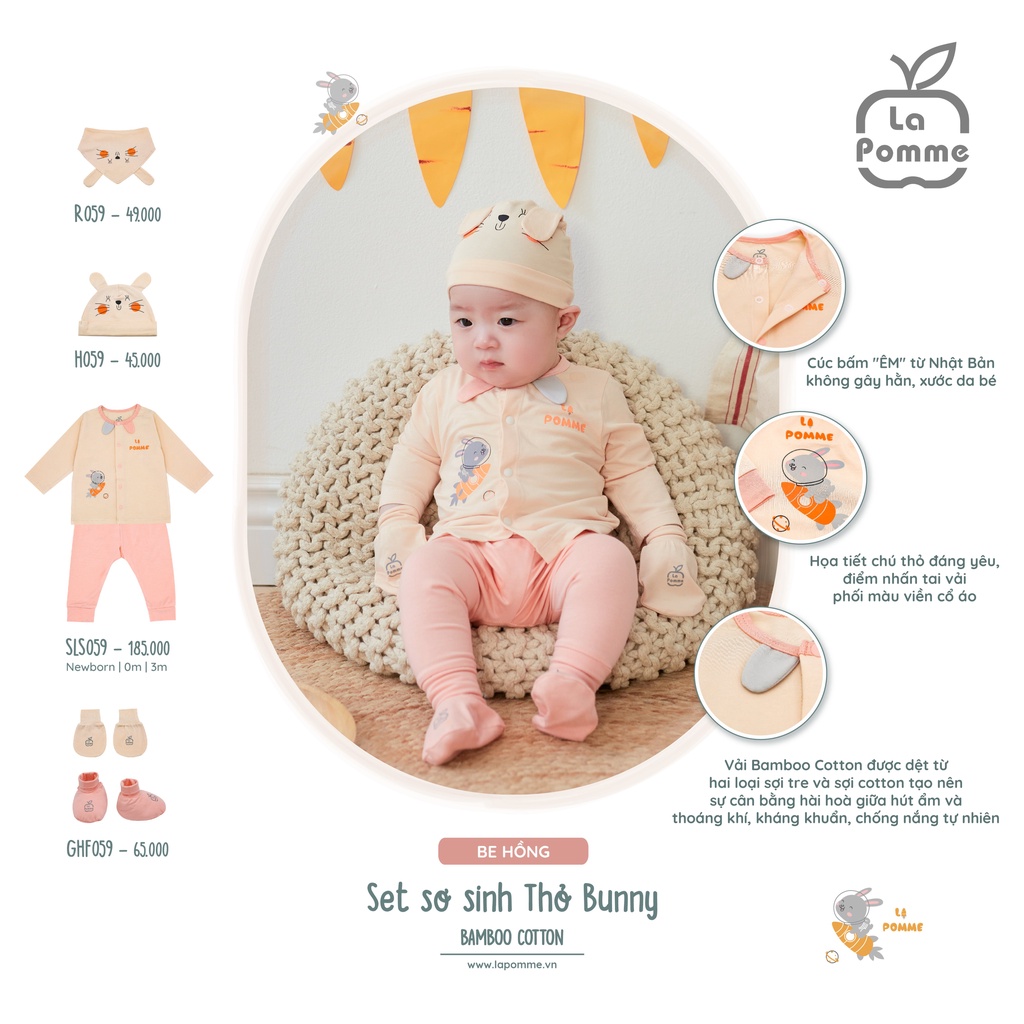 JL059 Body dài tay La Pomme Thỏ Bunny Trắng Ghi/ Be Hồng