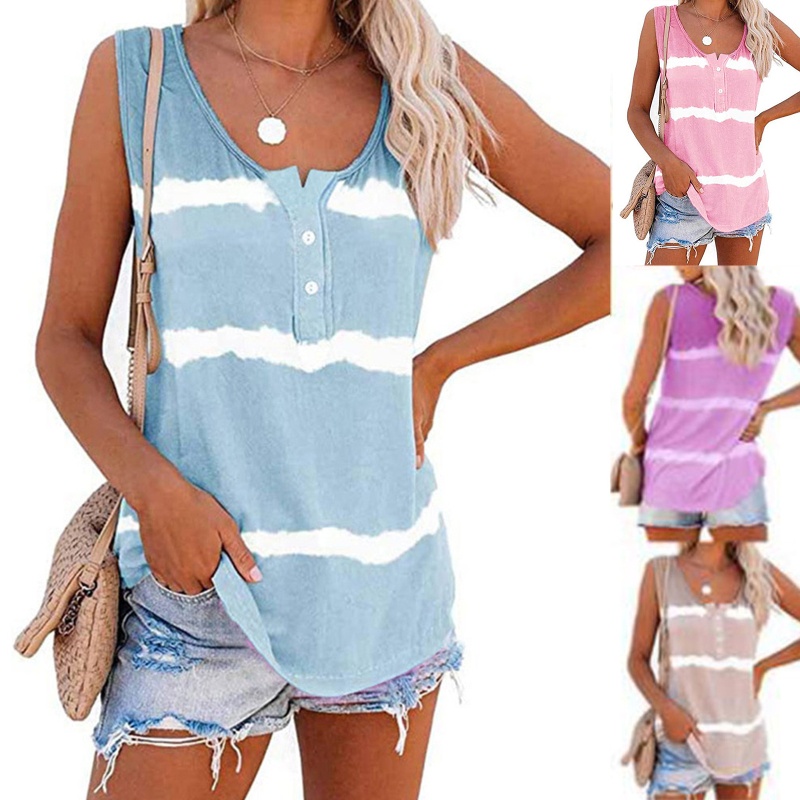 Xiangbao Áo Tank Top Sát Nách Nhuộm Màu Mùa Hè Giản Dị Cho Nữ