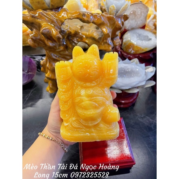 Tượng Con Mèo Thần Tài Đá Ngọc Hoàng Long Phong Thuỷ