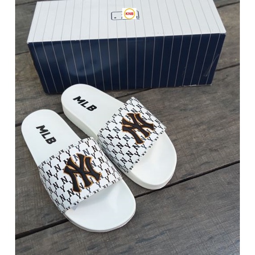 Dép 𝐌𝐋𝐁 UNISEX mẫu dép thể thao ❤️ Freeship + Hộp ❤️ Dép NY bóng chày quai ngang nam nữ chữ thêu nỗi kèm mác trắng đen