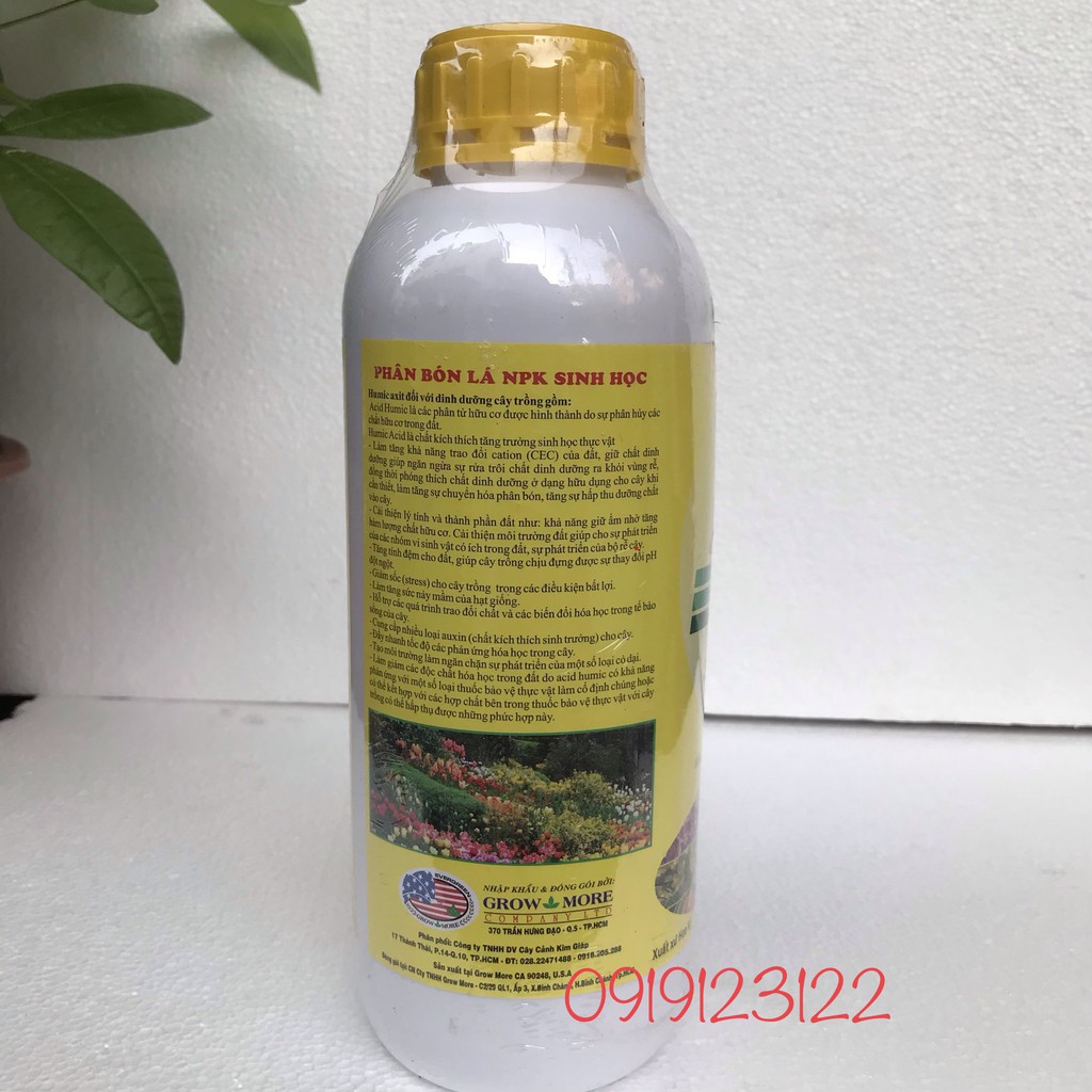 Phân bón hữu cơ cao cấp Growmore Acid Humic 322 chai 1 lít